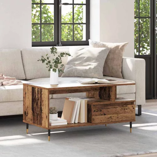 vidaXL Dohányzóasztal fiókkal Öreg fa 90 x 49 x 45 cm Faanyag