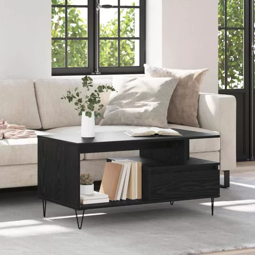 vidaXL Dohányzóasztal fiókkal Fekete tölgy 90 x 49 x 45 cm Faanyag