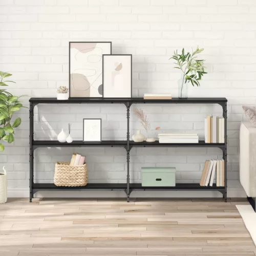 vidaXL Konzolasztal Fekete tölgy 156 x 28 x 80,5 cm Faanyag