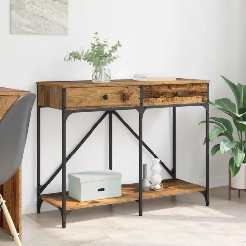 vidaXL Konzolasztal fiókkal Öreg fa 100 x 39 x 78,5 cm Faanyag