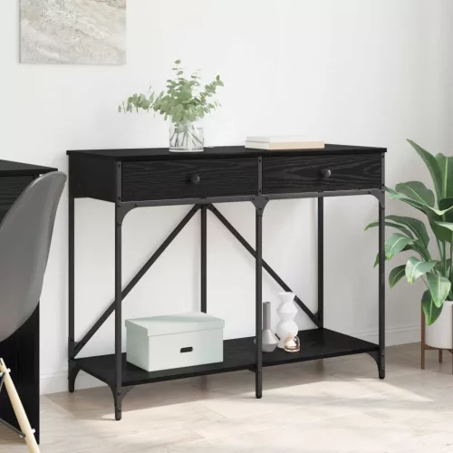 vidaXL Konzolasztal fiókkal Fekete tölgy 100 x 39 x 78,5 cm Faanyag
