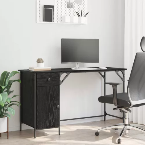 vidaXL Számítógépes asztal Fekete tölgy 131 x 48 x 75 cm Faanyag