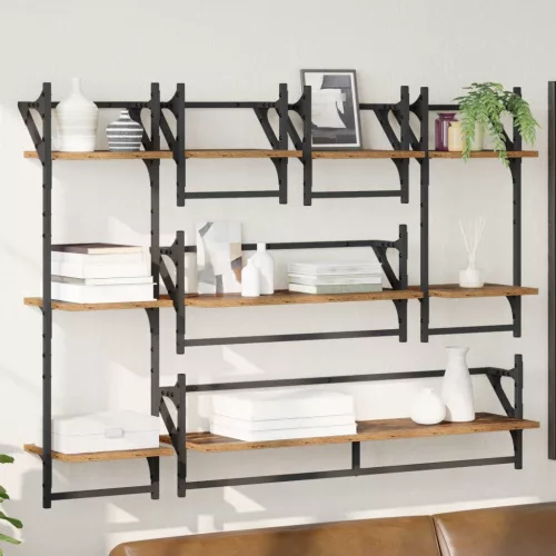 vidaXL Fali polc készlet 6 pcs Öreg fa 100 x 25 x 30 cm Faanyag