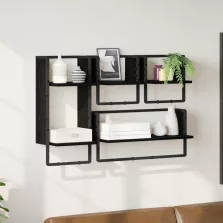   vidaXL Fali polc készlet 4 pcs Fekete tölgy 65 x 25 x 30 cm Faanyag