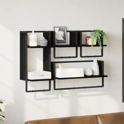 vidaXL Fali polc készlet 4 pcs Fekete tölgy 65 x 25 x 30 cm Faanyag