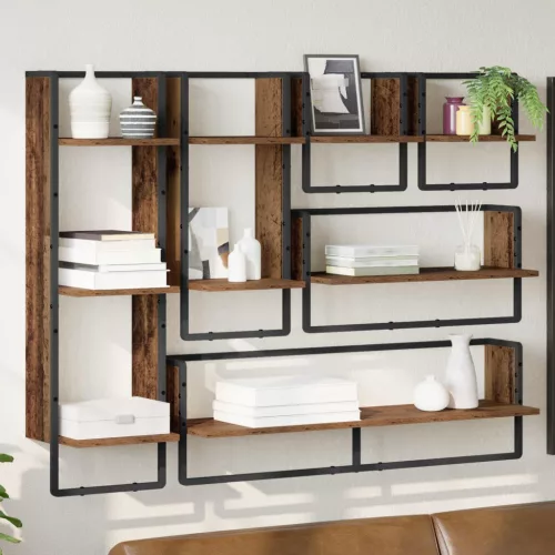 vidaXL Fali polc készlet 6 pcs Öreg fa 100 x 25 x 30 cm Faanyag