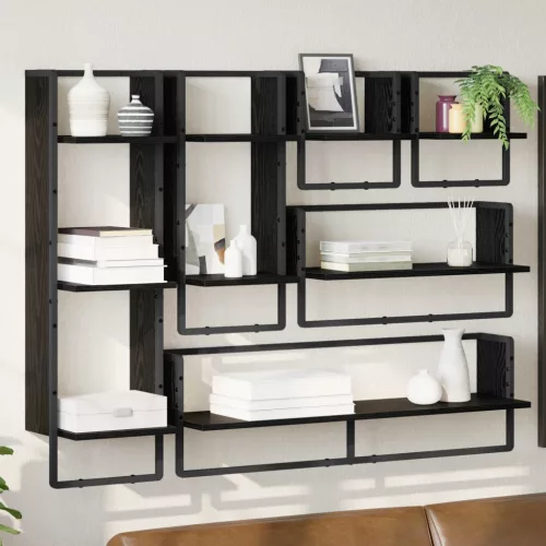 vidaXL Fali polc készlet 6 pcs Fekete tölgy 100 x 25 x 30 cm Faanyag