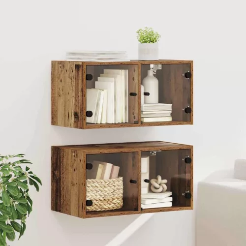 vidaXL Fali Szekrények 2 pcs Öreg fa 68 x 37 x 35 cm Faanyag