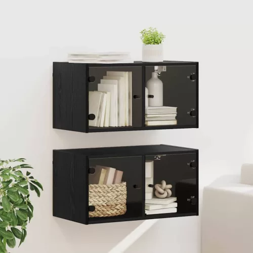 vidaXL Fali Szekrények 2 pcs Fekete tölgy 68 x 37 x 35 cm Faanyag