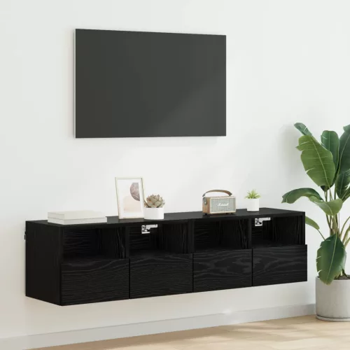 vidaXL TV Fali Szekrények 2 pcs Fekete tölgy 60 x 30 x 30 cm Faanyag