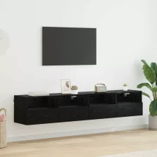   vidaXL TV Fali Szekrények 2 pcs Fekete tölgy 80 x 30 x 30 cm Faanyag