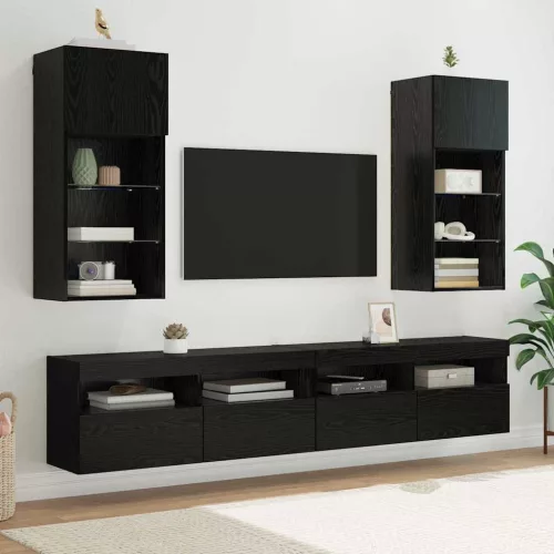 vidaXL Fali TV szekrények 2 pcs Fekete tölgy 40,5 x 30 x 90 cm Faanyag