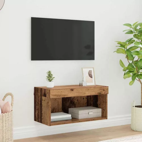 vidaXL TV szekrény garnitúra leddel Falra szerelhető Öreg fa Faanyag