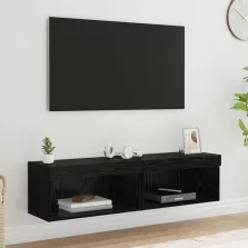 vidaXL TV szekrény garnitúra leddel Fekete tölgy Faanyag