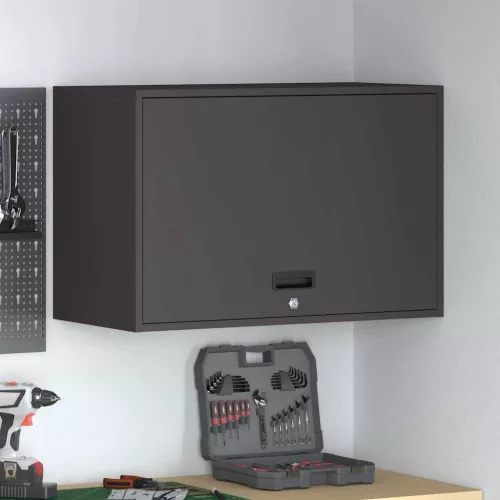 vidaXL Fali szekrény a garázsba Fekete 80 x 40 x 53 cm Porfestett acél