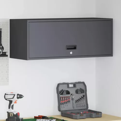 vidaXL Fali szekrény a garázsba Fekete 90 x 33 x 35 cm Porfestett acél