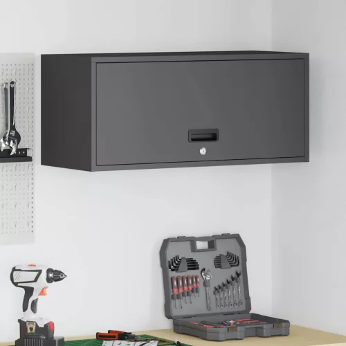 vidaXL Fali szekrény a garázsba Fekete 80 x 33 x 35 cm Porfestett acél