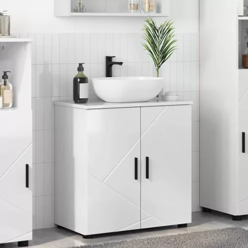 vidaXL Fürdőszoba Székény Magasfényű fehér 61 x 35 x 64 cm Faanyag