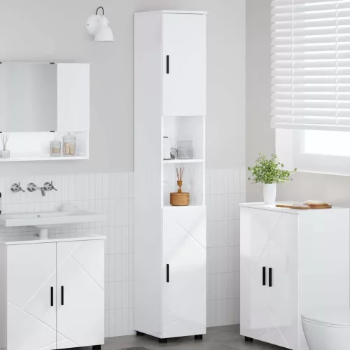 vidaXL Fürdőszobai magas szekrény Magasfényű fehér 30 x 35 x 192 cm