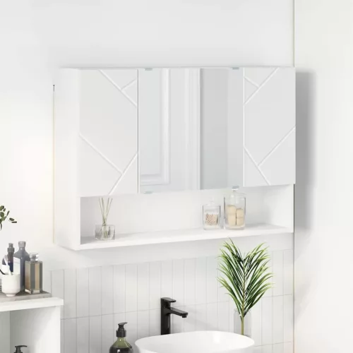 vidaXL Fürdőszobai tükörszekrény ajtóval Fehér 80 x 17 x 55 cm Faanyag