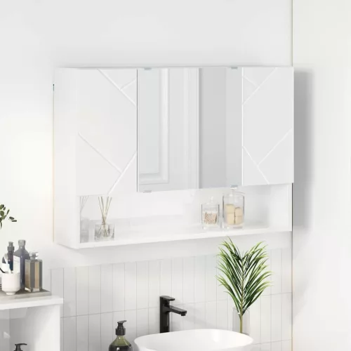 vidaXL Fürdőszobai tükörszekrény Magasfényű fehér 80 x 17 x 55 cm