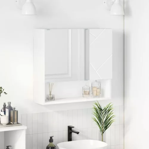 vidaXL Tükörszekrény polcokkal tárolóval Fehér 59 x 17 x 55 cm Faanyag