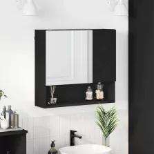   vidaXL Tükörszekrény polcokkal ajtóval Fekete 59 x 17 x 55 cm Faanyag