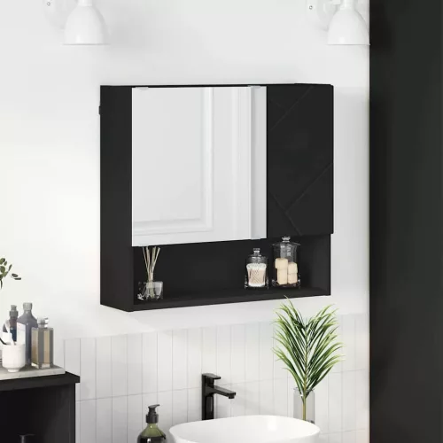 vidaXL Tükörszekrény polcokkal ajtóval Fekete 59 x 17 x 55 cm Faanyag