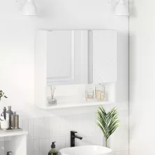   vidaXL Tükörszekrény ajtóval Magasfényű fehér 59 x 17 x 55 cm Faanyag