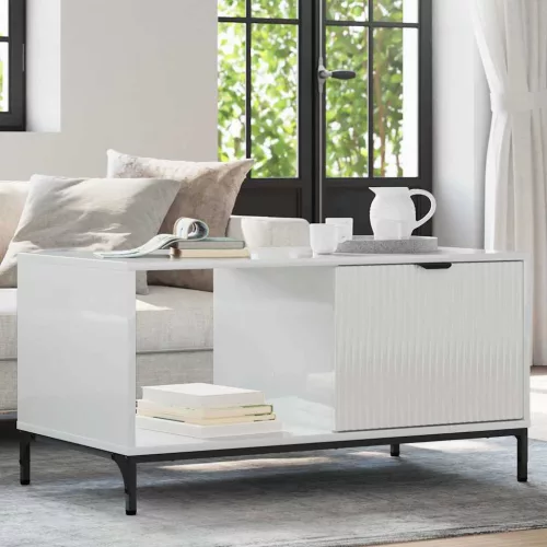 vidaXL Dohányzóasztal Magas Fényű Fehér 90 x 49 x 46 cm Faanyag