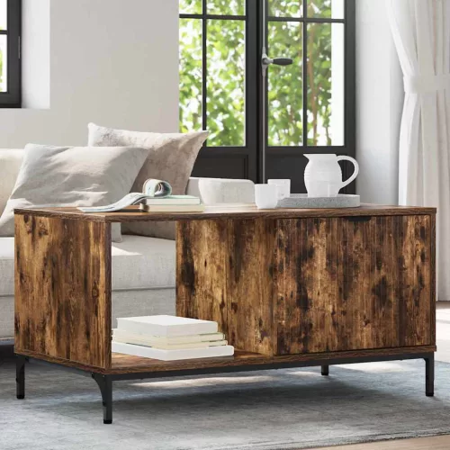 vidaXL Dohányzóasztal fiókkal Füstölt tölgy 90 x 49 x 46 cm Faanyag