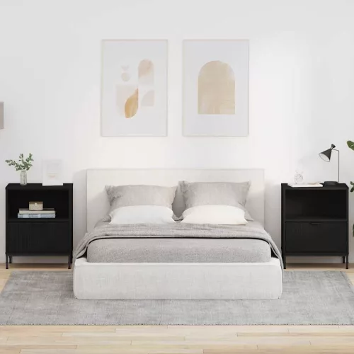 vidaXL Éjjeliszekrények fiókkal 2 pcs Fekete 49 x 36 x 61 cm Faanyag