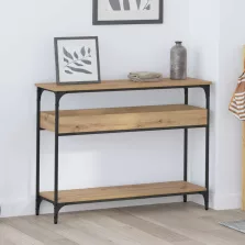   vidaXL Konzolasztal polcokkal kézműves tölgy 100 x 29 x 75 cm Faanyag