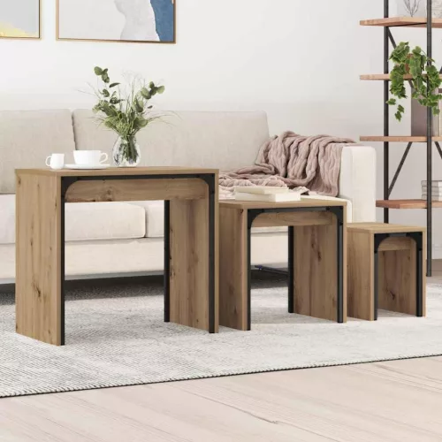 vidaXL Fészkelt Kávézó Asztal 3 pcs kézműves tölgy 60 x 35 x 56 cm