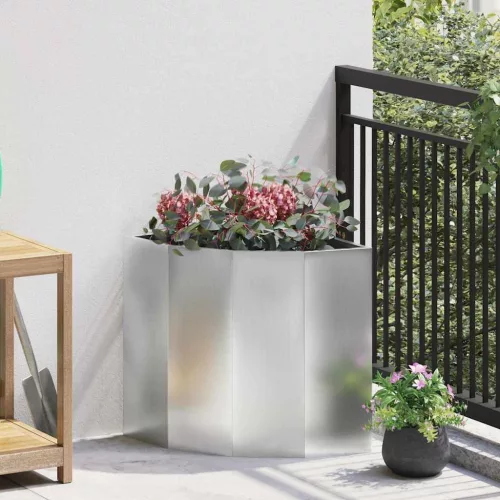 vidaXL Sarok Virágtartó Ezüst 45 x 45 x 50 cm Horganyzott acél