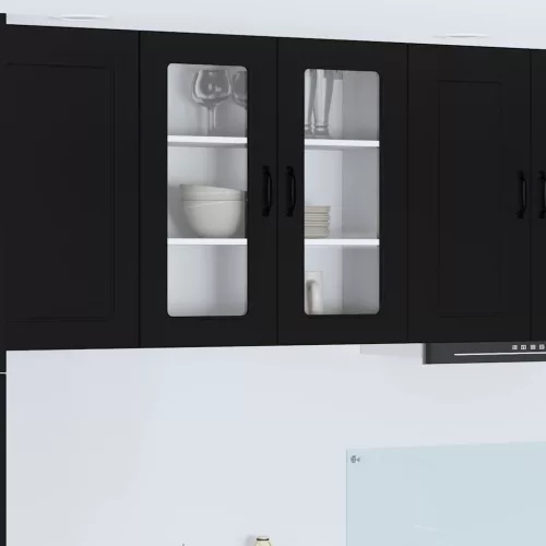 vidaXL Fali konyhaszekrény polcokkal Fekete 80 x 31 x 80 cm Faanyag