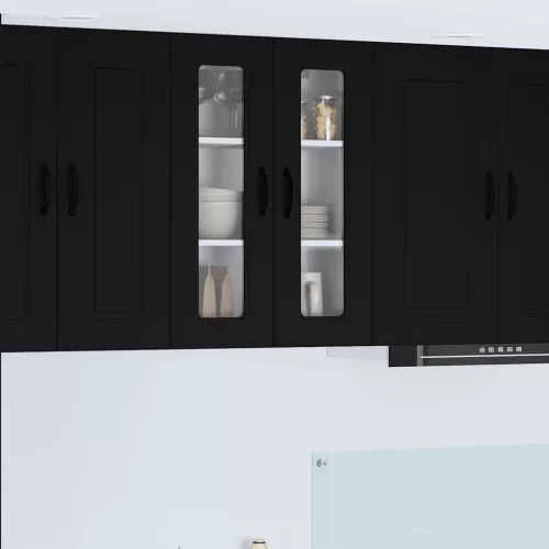 vidaXL Fali konyhaszekrény polcokkal Fekete 60 x 31 x 80 cm Faanyag