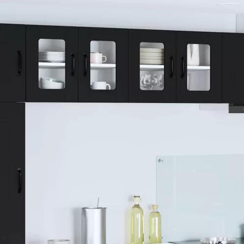 vidaXL Fali konyhaszekrény 2 pcs Fekete 60 x 31 x 40 cm Faanyag