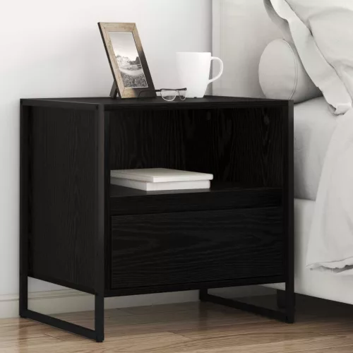 vidaXL Éjjeli asztal fiókkal Fekete tölgy 50 x 39,5 x 50 cm Faanyag