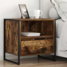   vidaXL Éjjeli asztal fiókkal Füstös tölgy 50 x 39,5 x 50 cm Faanyag