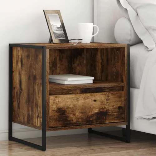 vidaXL Éjjeli asztal fiókkal Füstös tölgy 50 x 39,5 x 50 cm Faanyag