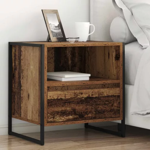 vidaXL Éjjeli asztal fiókkal Öreg fa 50 x 39,5 x 50 cm Faanyag