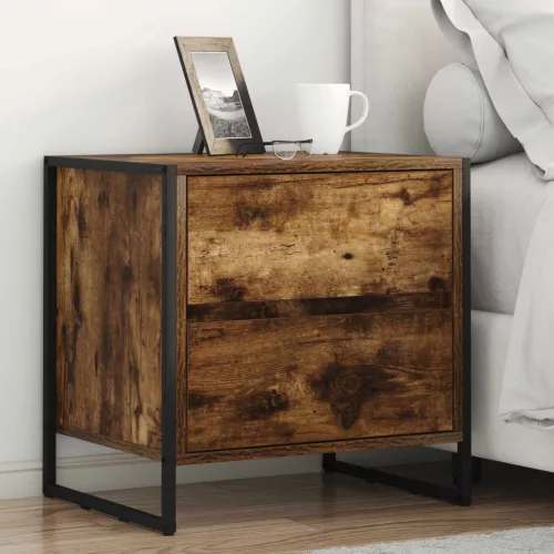 vidaXL Éjjeli asztal fiókkal Füstös tölgy 50 x 39.5 x 50 cm Faanyag
