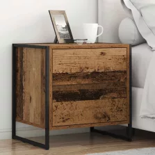   vidaXL Éjjeli asztal fiókkal 2 pcs Öreg fa 50 x 39.5 x 50 cm Faanyag