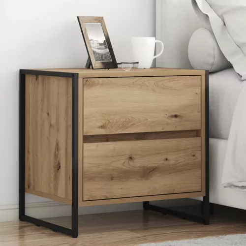 vidaXL Éjjeli asztal fiókkal Művészi tölgy 50 x 39.5 x 50 cm Faanyag