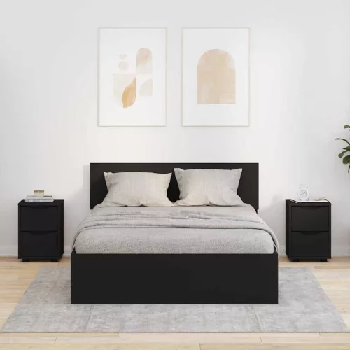 vidaXL Éjjeliszekrények fiókkal 2 pcs Fekete 30,5 x 30 x 43 cm Faanyag
