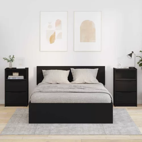 vidaXL Éjjeliszekrények fiókkal 2 pcs Fekete 40 x 30 x 467 cm Faanyag