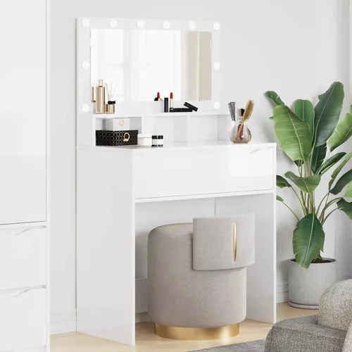 vidaXL Hálószobai Öltözködő Asztalok fiókkal Magas Fényű Fehér