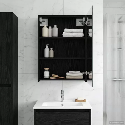 vidaXL Fürdőszobai tükörszekrény Fekete tölgy 50 x 14,5 x 70 cm