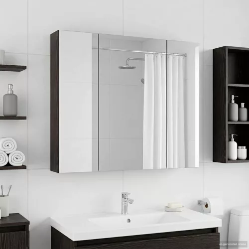 vidaXL Fürdőszobai tükörszekrény Fekete tölgy 80 x 14.5 x 70 cm